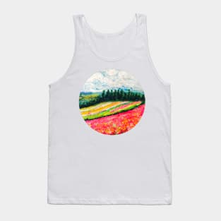 pink flower field and blue sky scenery Tank Top